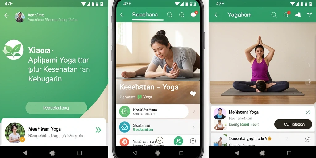 Antarmuka aplikasi 47F dengan fitur yoga dan panduan latihan.
