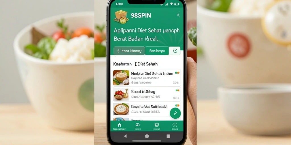 Antarmuka utama 98SPIN menampilkan fitur diet sehat yang user-friendly.