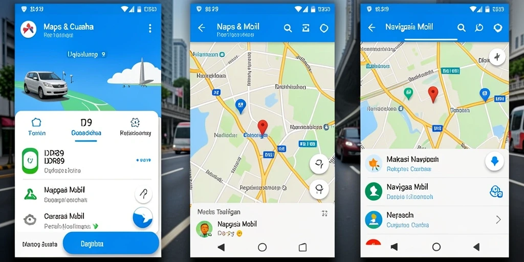 Tampilan antarmuka IDR89 saat menunjukkan rute navigasi mobil.