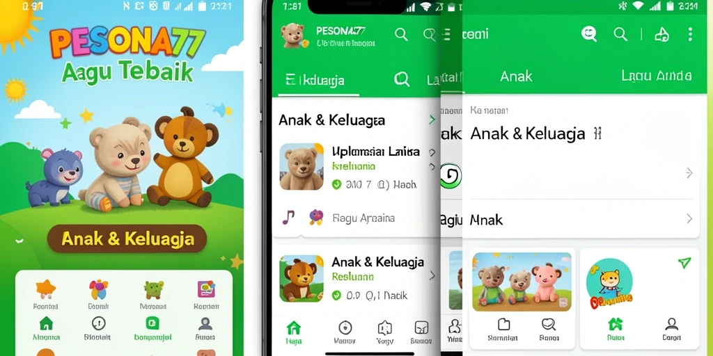 Tampilan antarmuka aplikasi PESONA77 dengan lagu anak yang menarik.